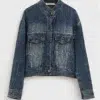 dark-wash-denim-jacket.webp Dark wash denim jacket with stand collar, front buttons, and pockets, featuring a casual and versatile design, suitable for daily wear.