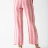 100% linen yarn - dyed pink and white striped pants, part of a tank top and pants set, casual and comfortable design