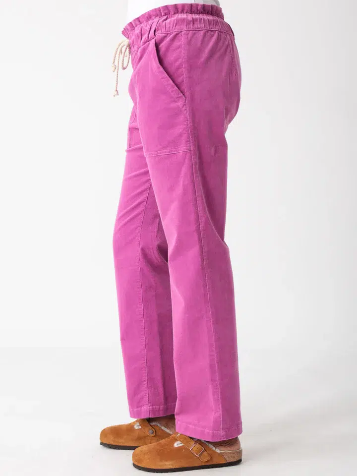 100% cotton corduroy classic casual pants in pink (side view)