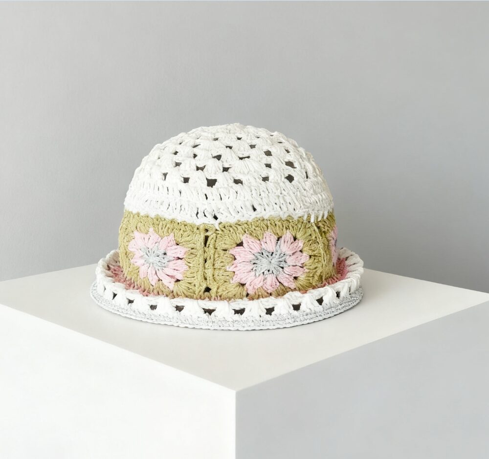 Multicolor floral crochet bucket hat