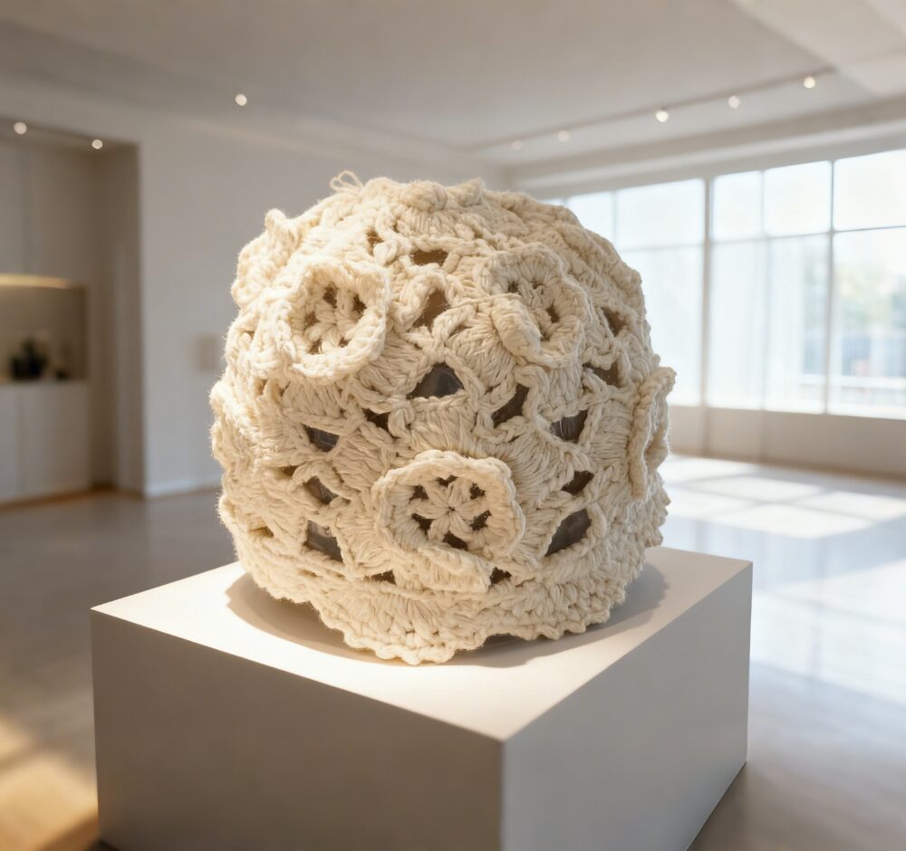 Ivory crochet flower bucket hat