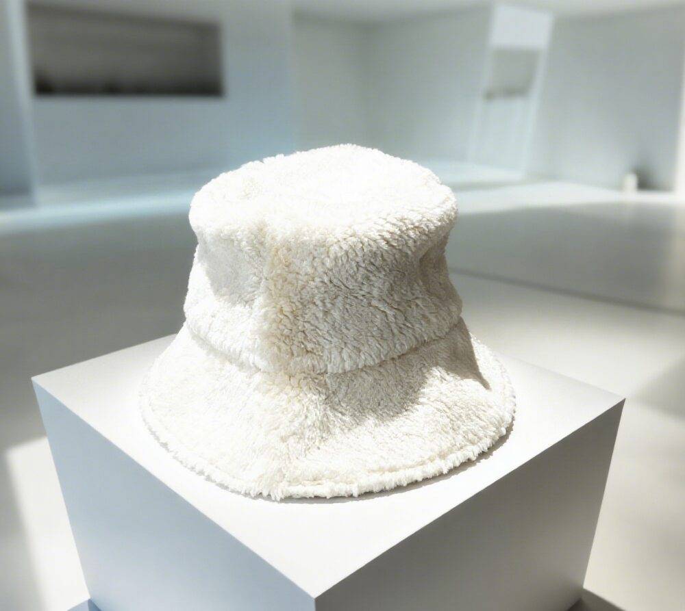 White fuzzy bucket hat