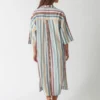 100% linen yarn - dyed striped shirt dress, featuring a long shirt - style design with multi - stripes, casual and fashionable look