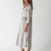 100% linen yarn - dyed striped shirt dress, featuring a long shirt - style design with multi - stripes, casual and fashionable look