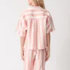 100% linen yarn - dyed pink and white striped loungewear shirt, part of a loungewear set, casual and comfortable design