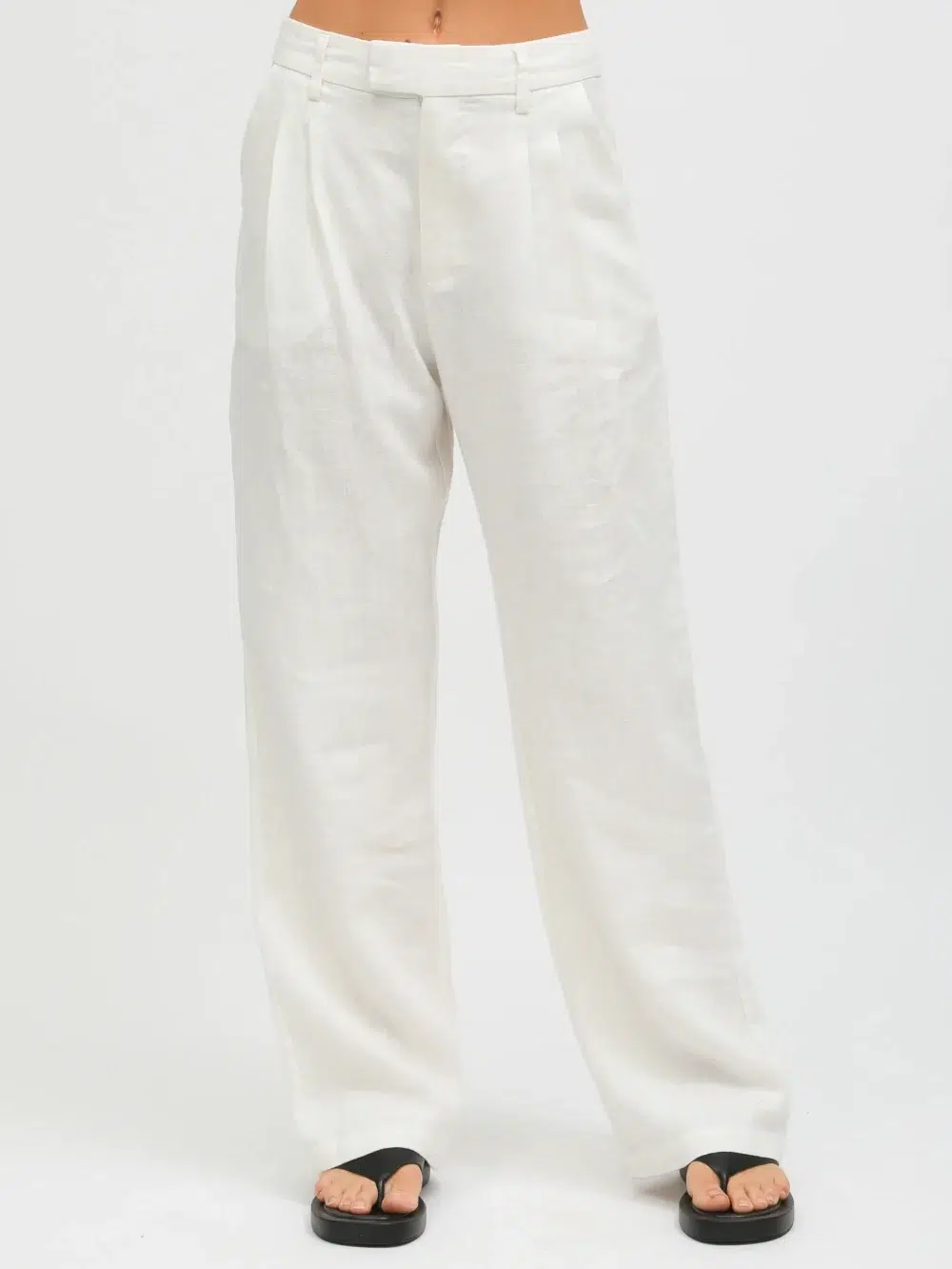 100% linen white casual dress pants (detail view)