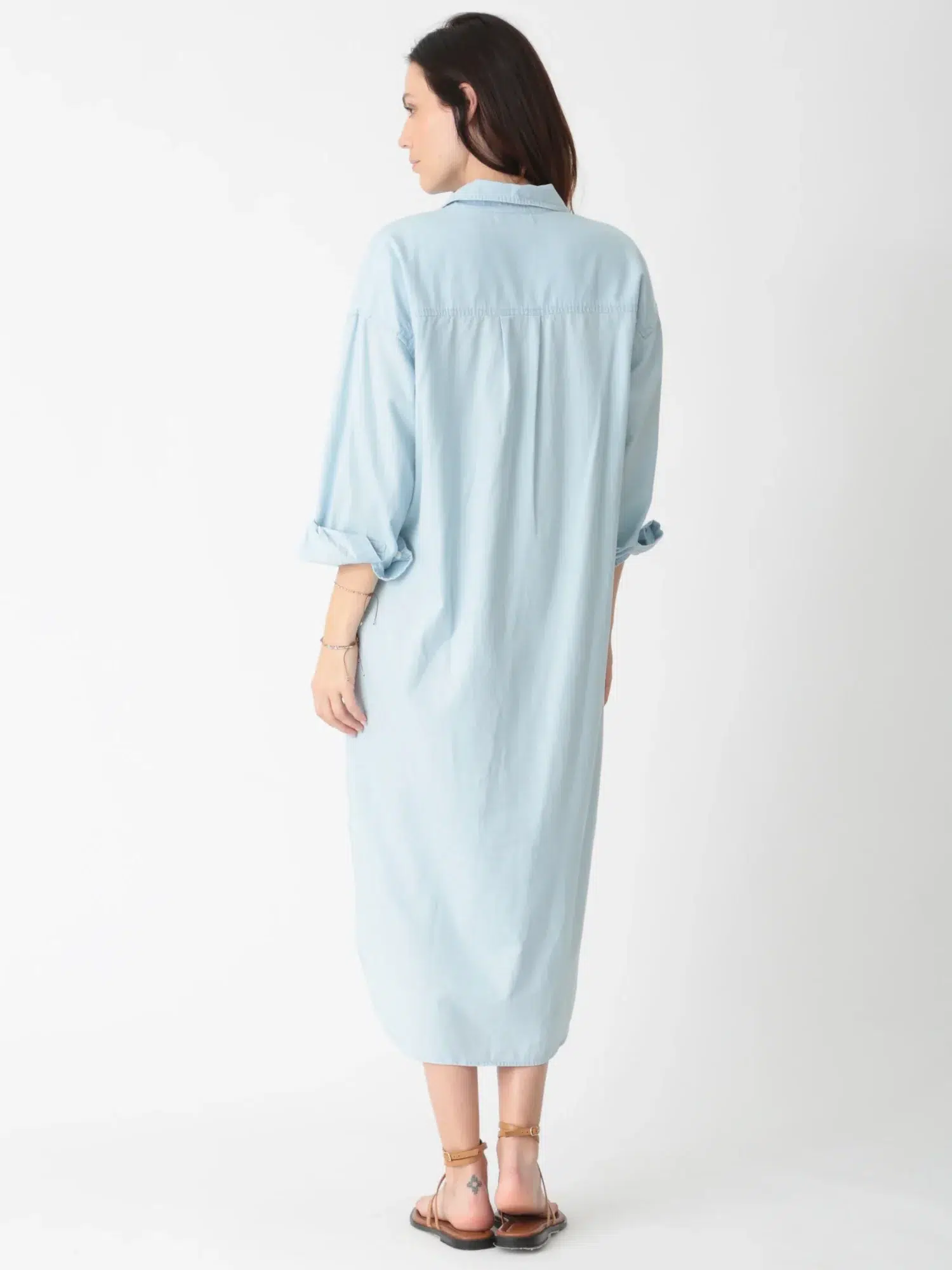 100 - cotton - shirt - dress - light - blue.webp 100% cotton shirt dress in light blue with shirt - style design