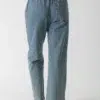 Classic linen - cotton casual denim jeans in blue (back view)
