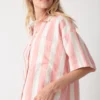 100% linen yarn - dyed pink and white striped loungewear shirt, part of a loungewear set, casual and comfortable design