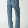 Classic linen - cotton casual denim jeans in blue (back view)