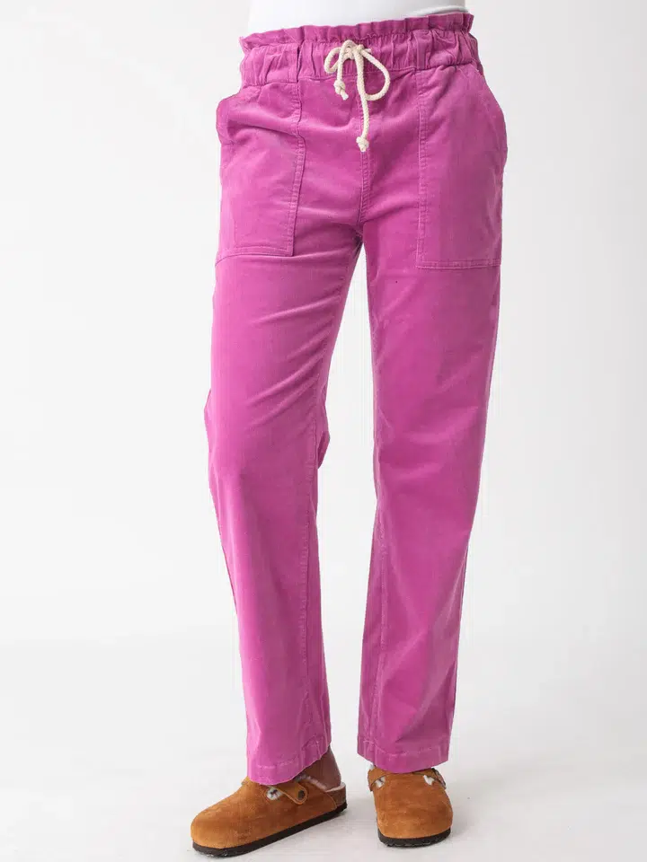 100% cotton corduroy classic casual pants in pink (front view)