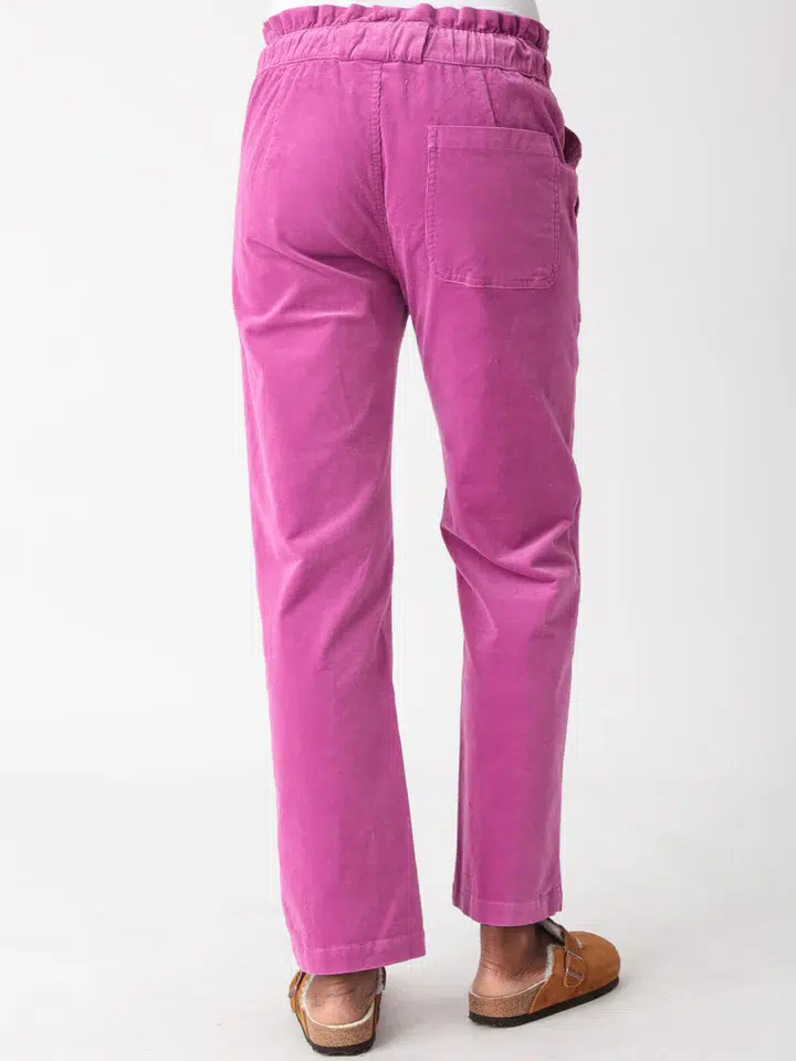 100% cotton corduroy classic casual pants in pink (back view)