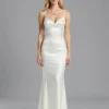 White viscose satin spaghetti strap mermaid gown front view