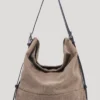 Washed canvas hobo shoulder bag with adjustable black leather strap, minimalist vintage daily handbag