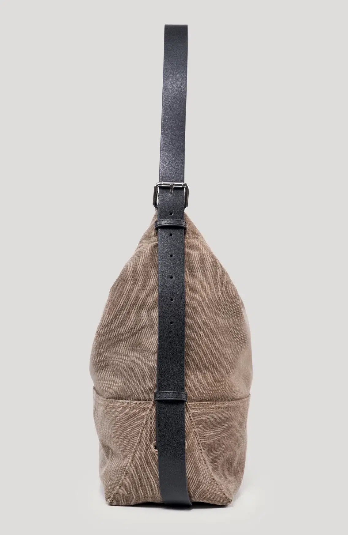 Washed canvas hobo shoulder bag with adjustable black leather strap, minimalist vintage daily handbag