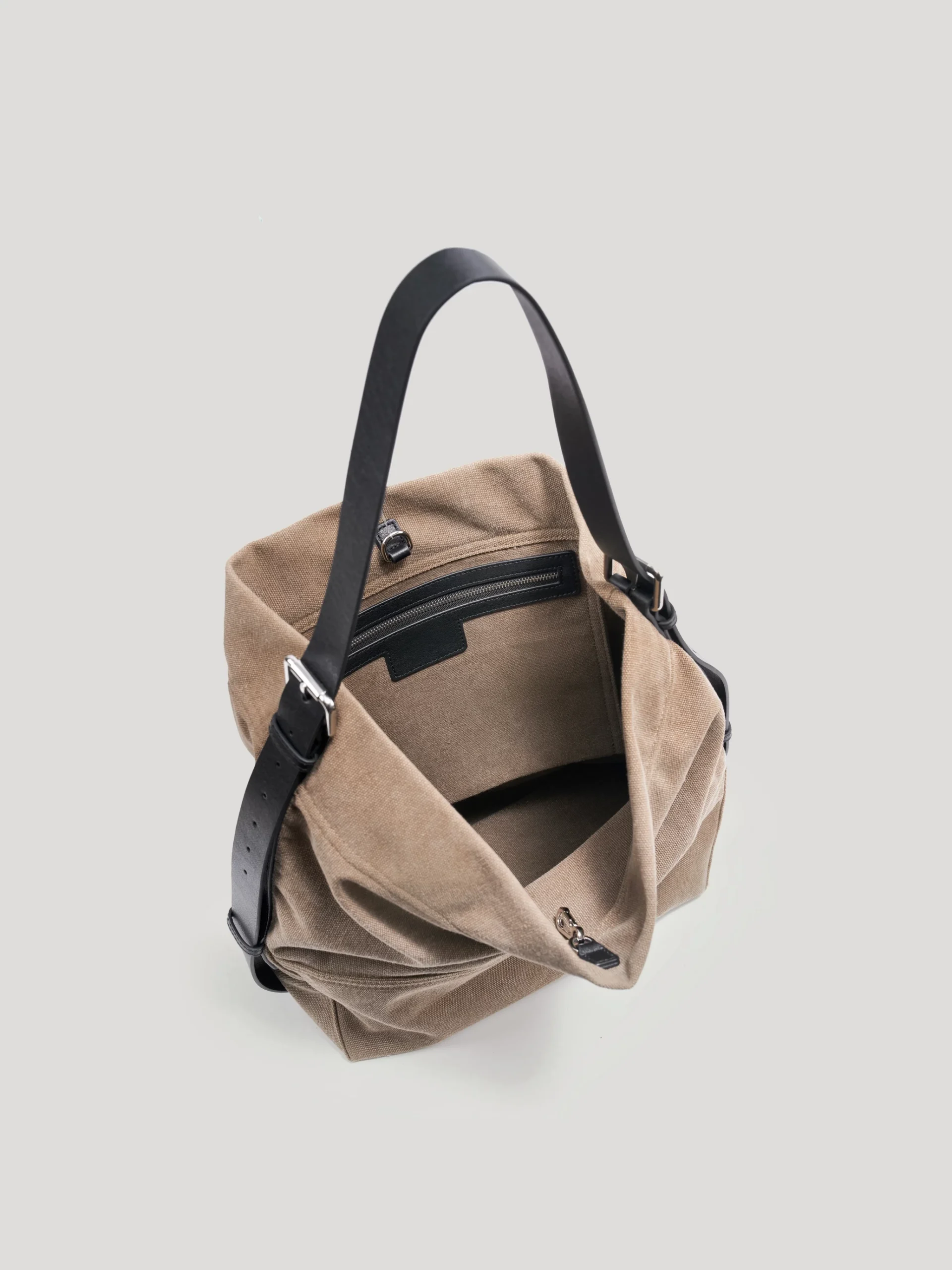 Washed canvas hobo shoulder bag with adjustable black leather strap, minimalist vintage daily handbag