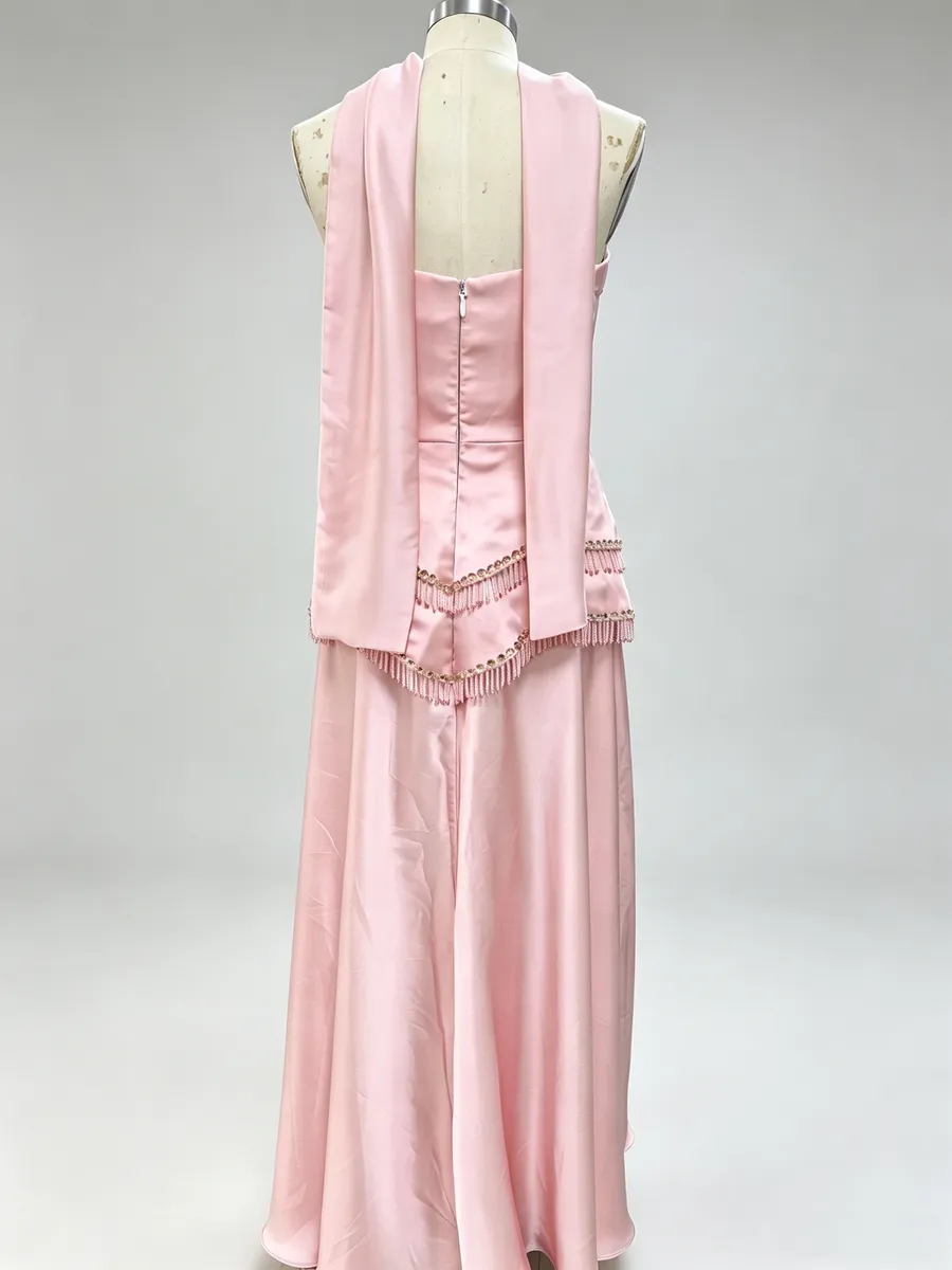 Blush Pink Satin Gown Back View