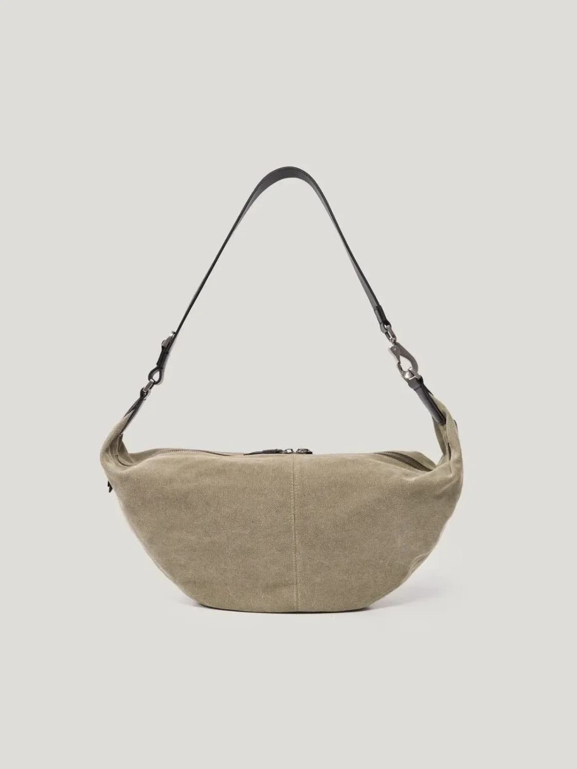 Canvas Shoulder Bag top view, professional studio photography, gray background, 3:4 ratio, handmade canvas shoulder bag, 3Nice 3NiceClothing