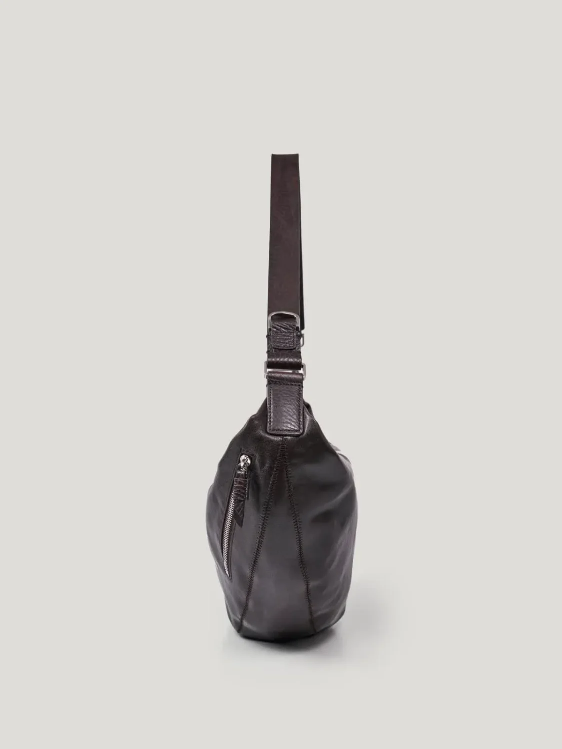 Leather Shoulder Bag bottom view, professional studio photography, gray background, 3:4 ratio, handmade leather shoulder bag, 3Nice 3NiceClothing