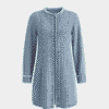 Light blue denim dress with frayed details (front product view)
