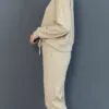 Light beige yarn dyed terry casual set with inside - out design and fleece - like finish (side view)