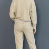 Light beige yarn dyed terry casual set with inside - out design and fleece - like finish (back view)
