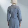 Denim dress with frayed details (back view)