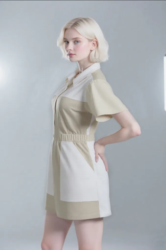 Dyed patchwork romper (side view)