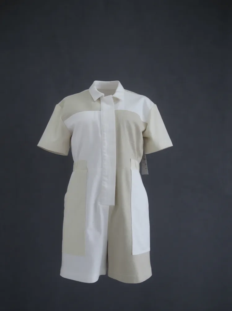 Dyed patchwork romper (front product view)