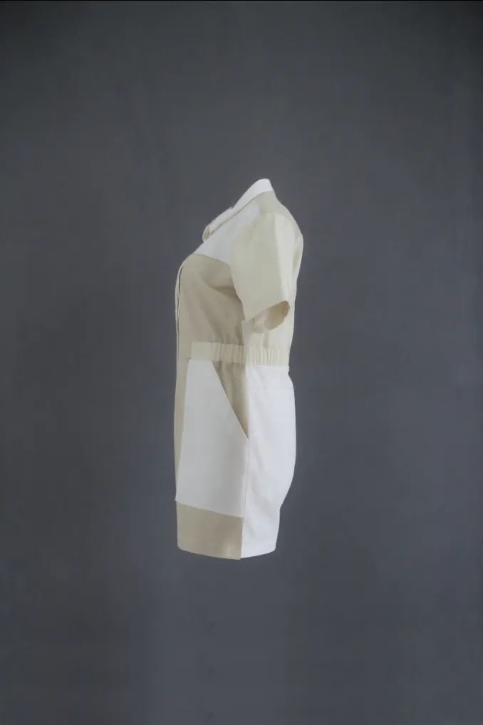 Dyed patchwork romper (side product view)