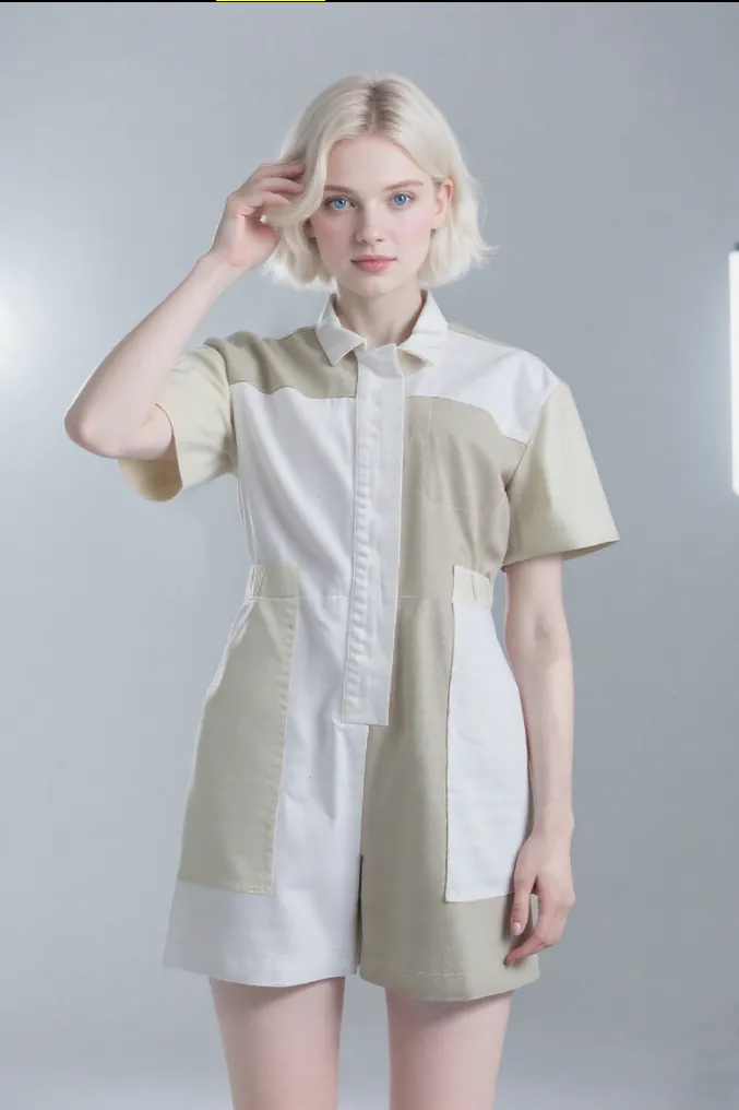 Dyed patchwork romper (front view)