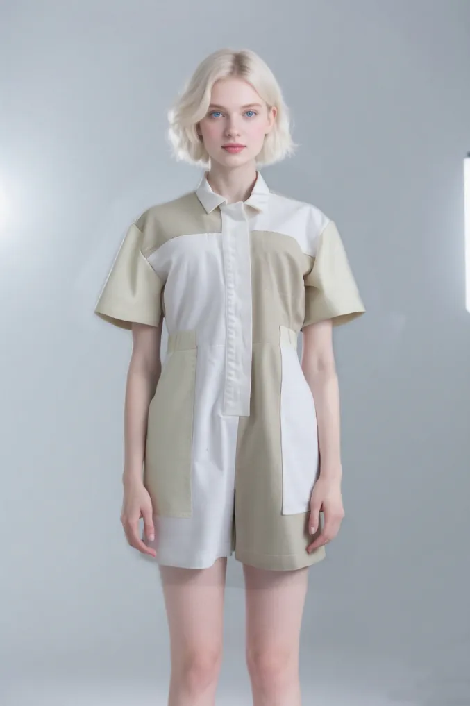 Dyed patchwork romper (front view)