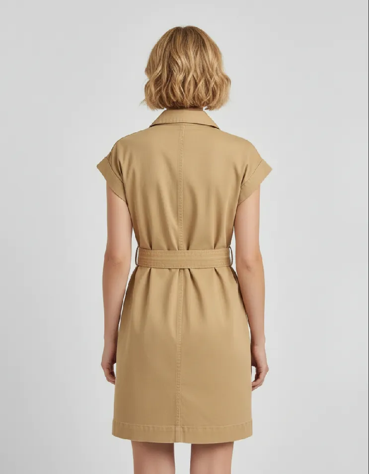 Khaki shirt dress with belt (back view)