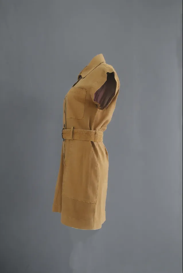 Khaki shirt dress with belt (side product view)
