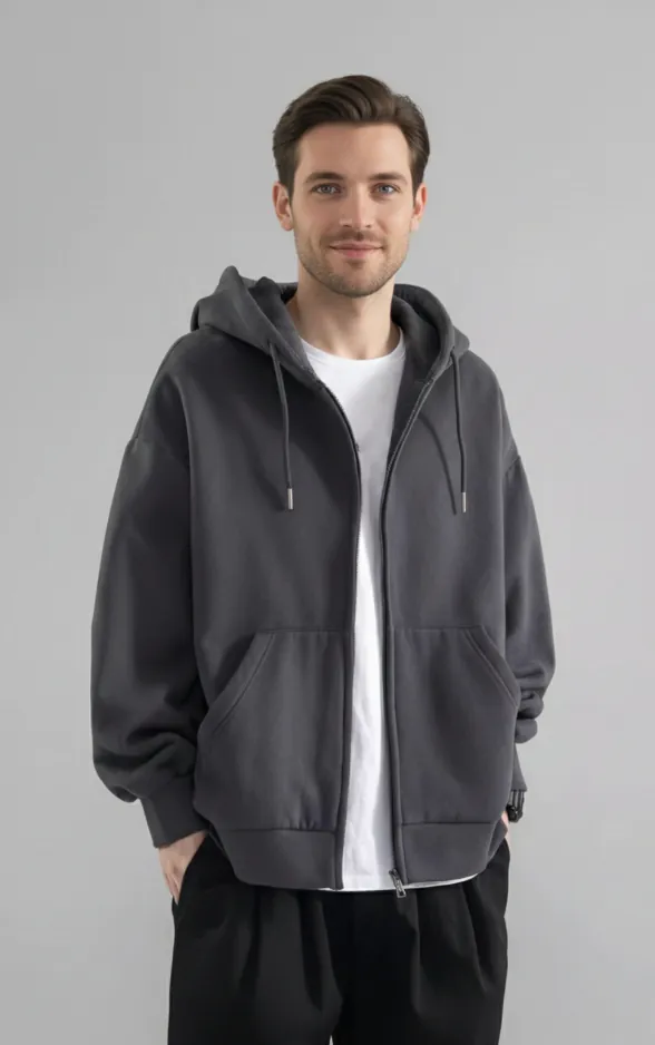 _20250913091235 Dark Grey Zip - Up Hoodie