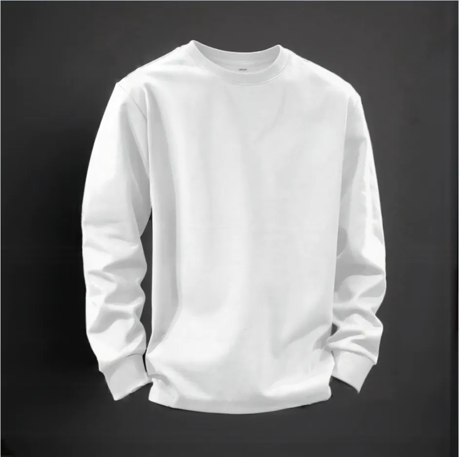 Display of crisp white crew - neck sweatshirt