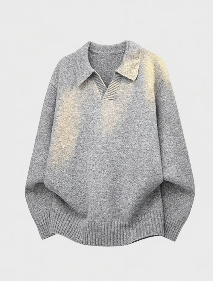 Display of gray polo - collar sweater
