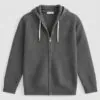 Display of gray zip - up hooded cardigan