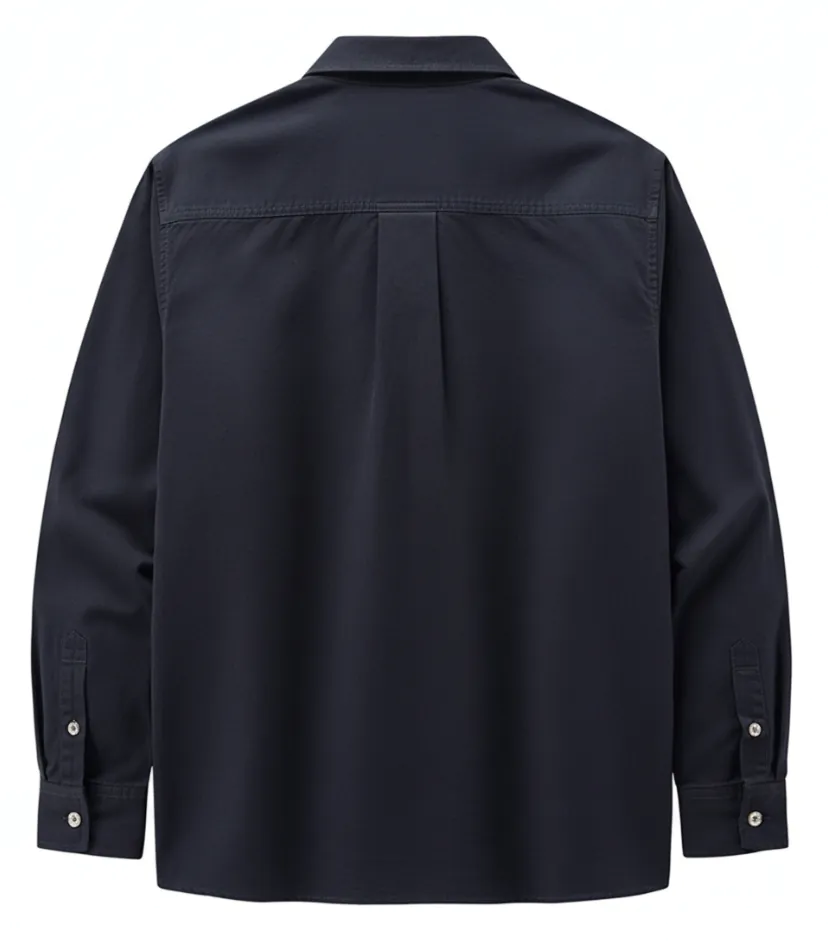 Back display of dark blue button - front shirt