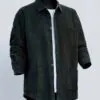 Display of dark green corduroy button - front shirt