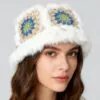 rabbit-fur-trimmed-crochet-winter-hat-western-model.jpg Model (Western) wearing rabbit fur trimmed crochet winter hat