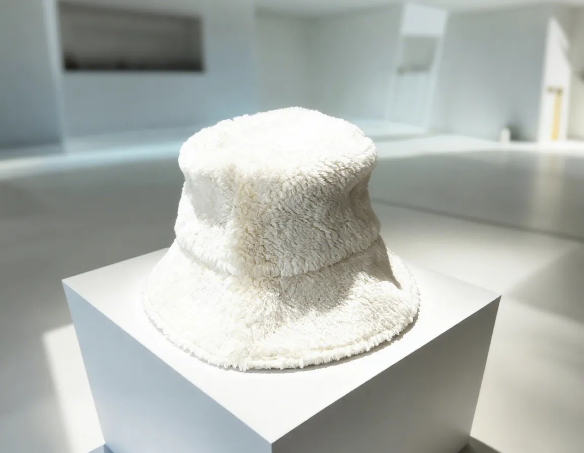 White fuzzy bucket hat
