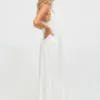 100% cotton embroidered spaghetti - strap maxi dress in white with embroidery details