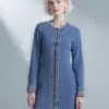 Denim dress with frayed details (front view)