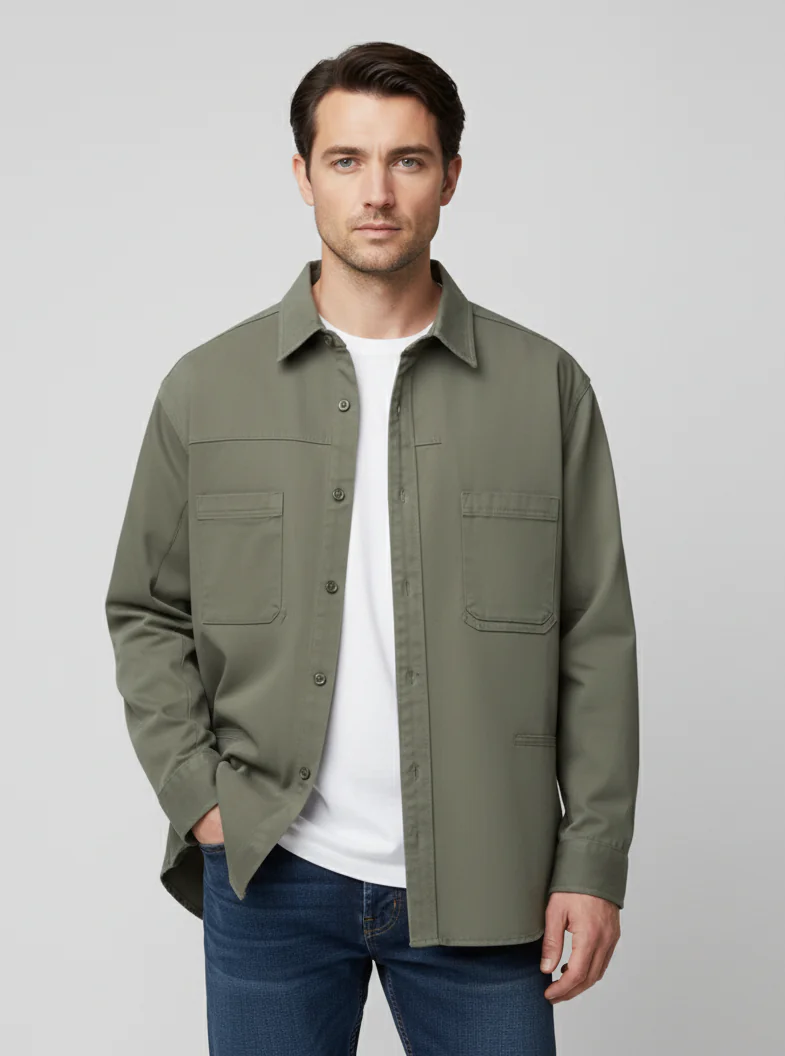 e59d27e7-c92d-4d77-b91a-95ab426f8c23 Olive Green Utility Shirt Jacket