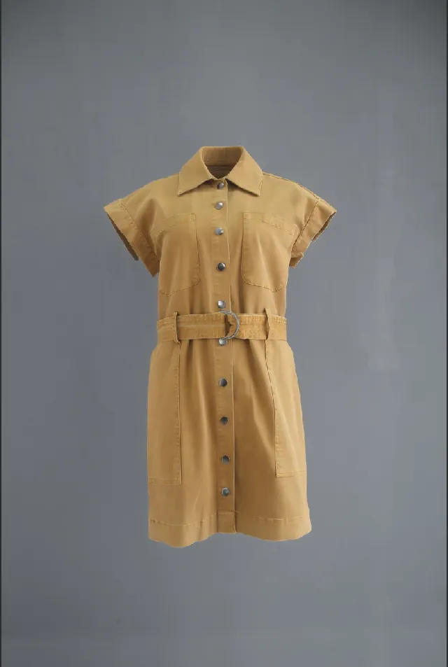 Khaki shirt dress with belt